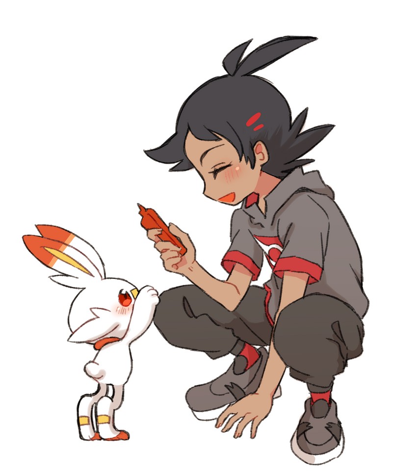 rotom, rotom phone, scorbunny, and goh (pokemon and 1 more) drawn by nico_o0