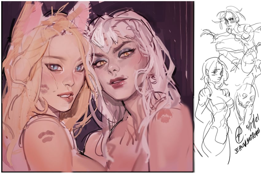 ahri, evelynn, k/da all out evelynn, and k/da all out ahri (league of legends) drawn by seansketches