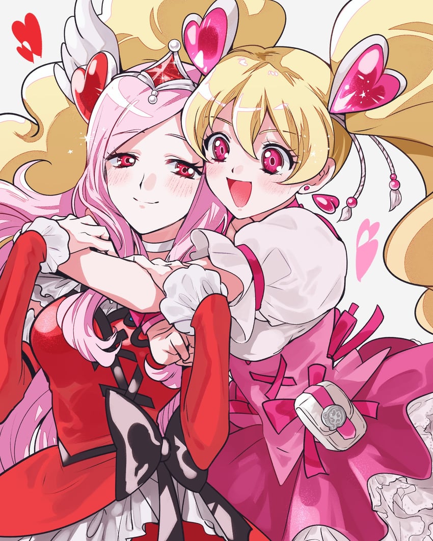 higashi setsuna, momozono love, cure peach, and cure passion (precure and 1 more) drawn by asako_(itiba)