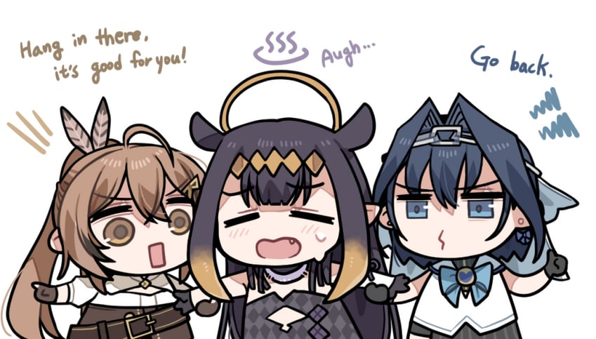 ninomae ina'nis, ouro kronii, and nanashi mumei (hololive and 1 more) drawn by clipe