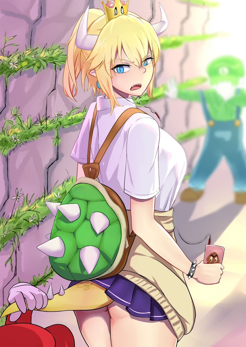 mario, bowsette, luigi, and goomba (mario and 1 more) drawn by bberba_(ls5837907)