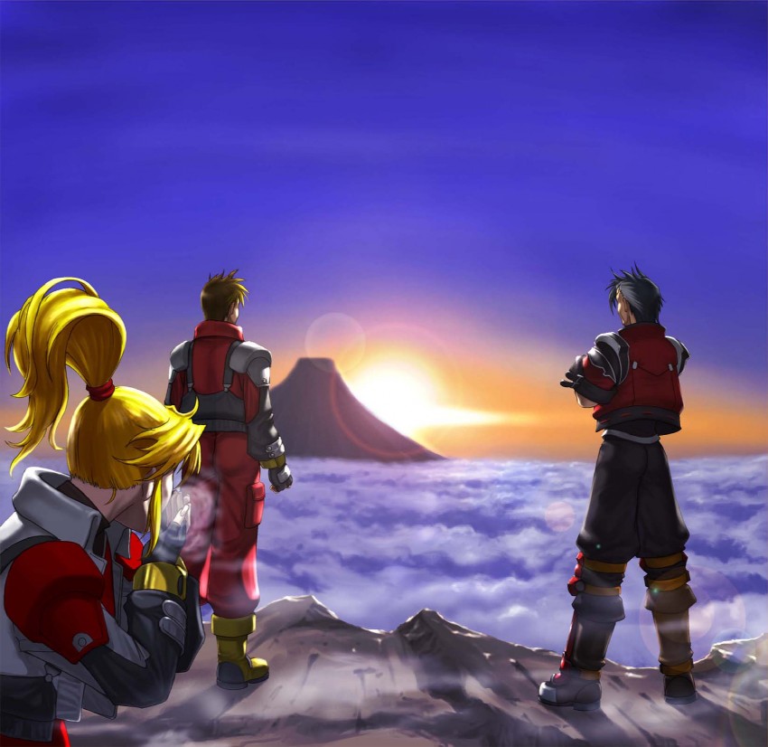 excellen browning, kyousuke nanbu, and arisu reiji (super robot wars and 1 more) drawn by kazue