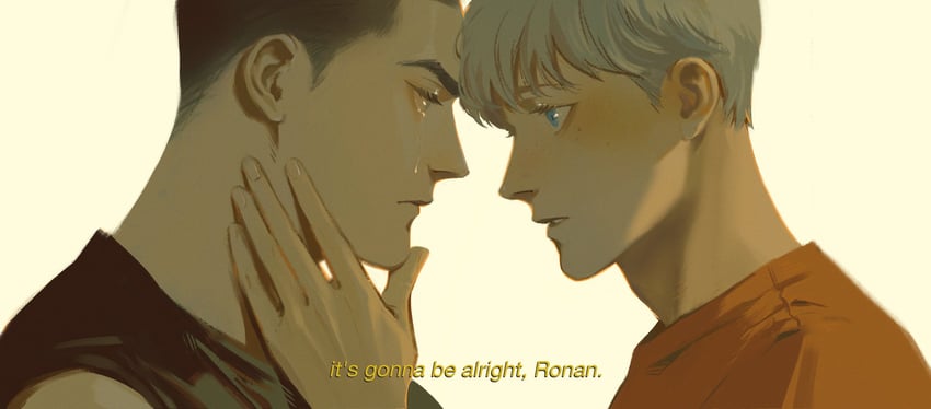 adam parrish and ronan lynch (the raven cycle) drawn by catbishonen