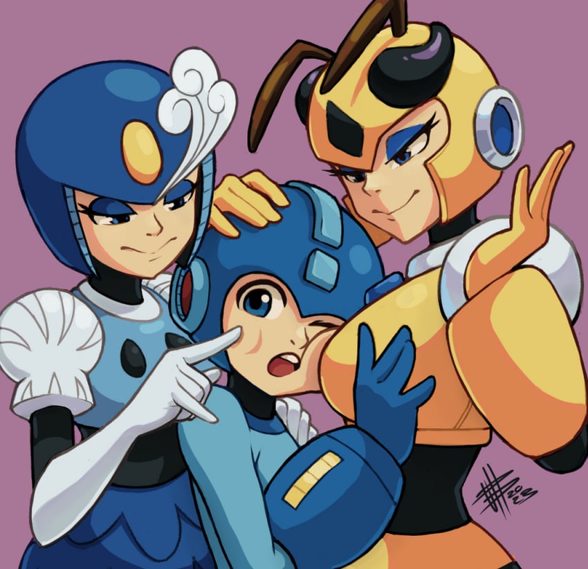 mega man, splash woman, and honey woman (mega man and 1 more) drawn by mateus_upd