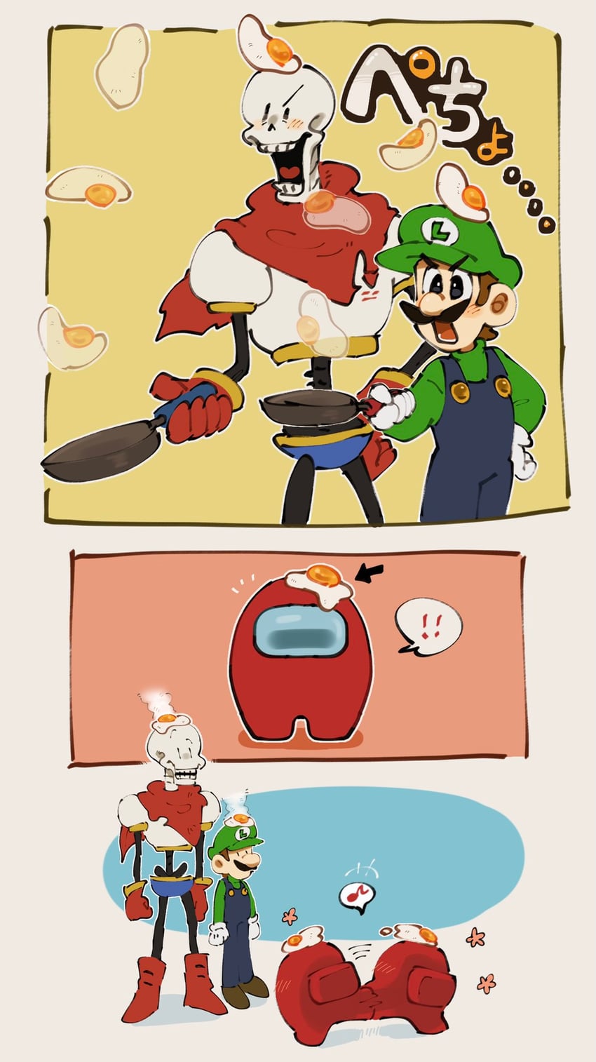 luigi, crewmate, papyrus, and red (mario and 2 more) drawn by mimimi_(mimimim9999)