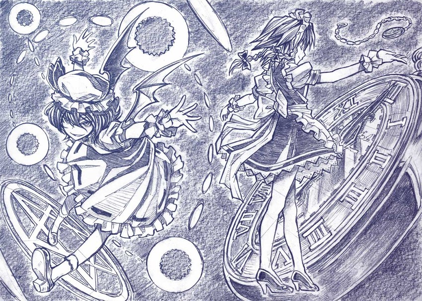 remilia scarlet and izayoi sakuya (touhou) drawn by sakino_shingetsu