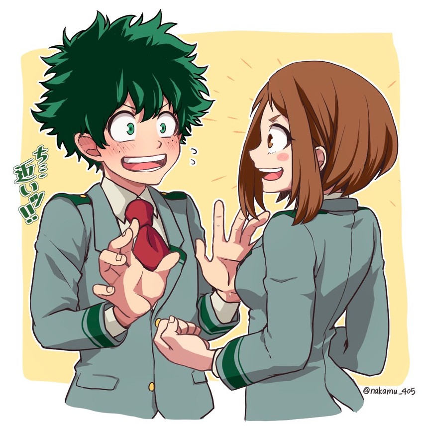 midoriya izuku and uraraka ochaco (boku no hero academia) drawn by nakamu_405