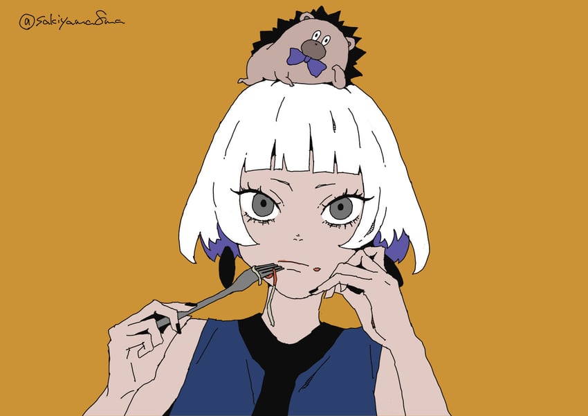 nira-chan and uniguri (zutto mayonaka de ii no ni and 1 more) drawn by sakiyama8ma