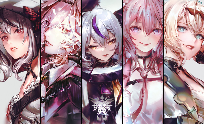 sakamata chloe, la+ darknesss, hakui koyori, kazama iroha, takane lui, and 1 more (hololive) drawn by hyde_(tabakko)