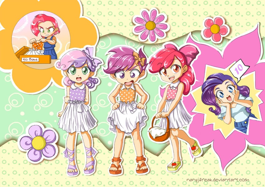 rarity, apple bloom, sweetie belle, scootaloo, and babs seed (my little pony and 2 more) drawn by nancysauria