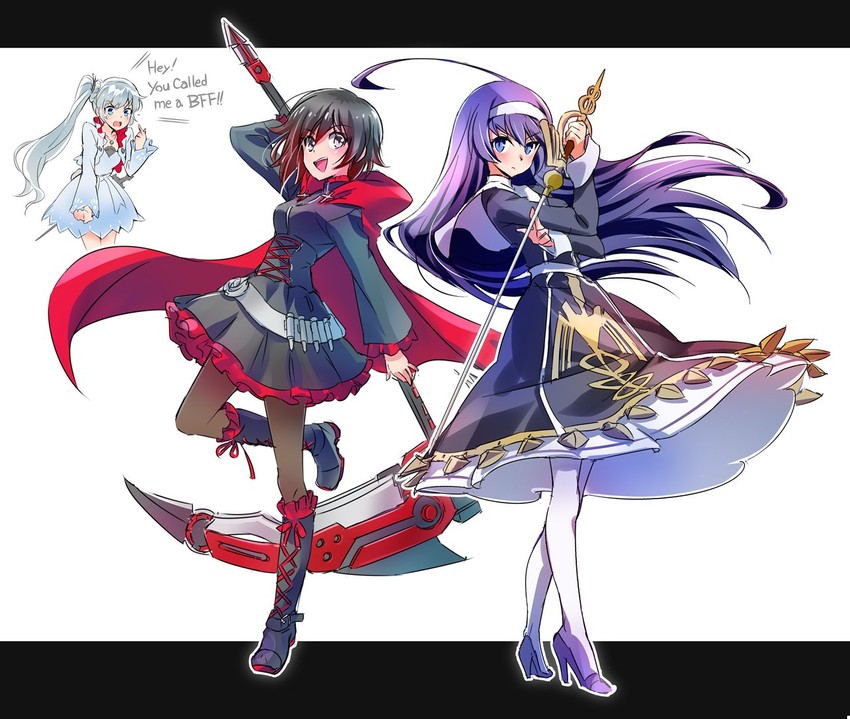 ruby rose, weiss schnee, orie ballardiae harada, and hayami saori (blazblue and 3 more) drawn by iesupa