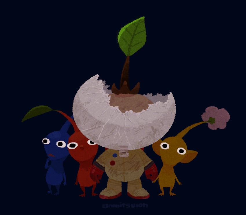 red pikmin, olimar, yellow pikmin, blue pikmin, and olimin (pikmin) drawn by azuki_(anmitsuion)