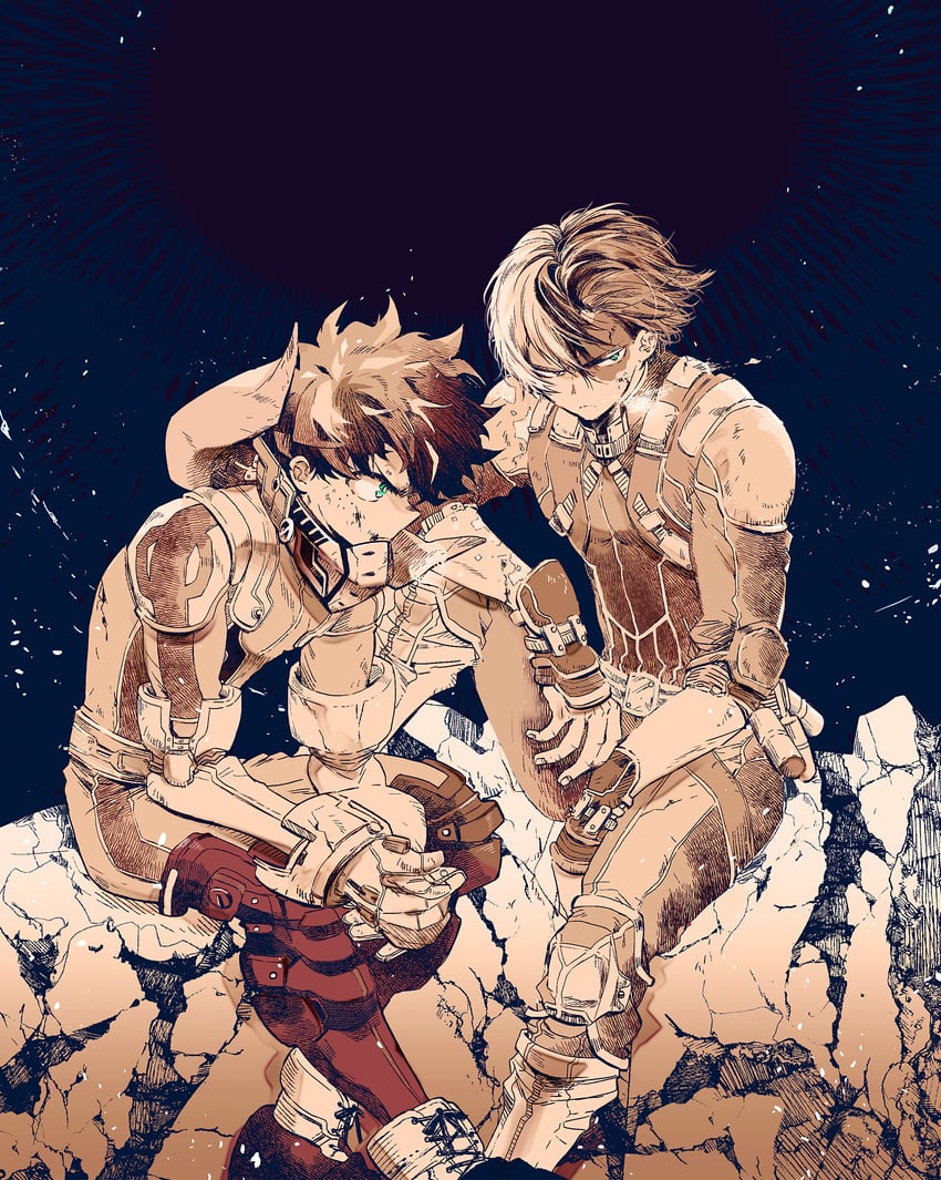 midoriya izuku and todoroki shoto (boku no hero academia) drawn by tennen_hz