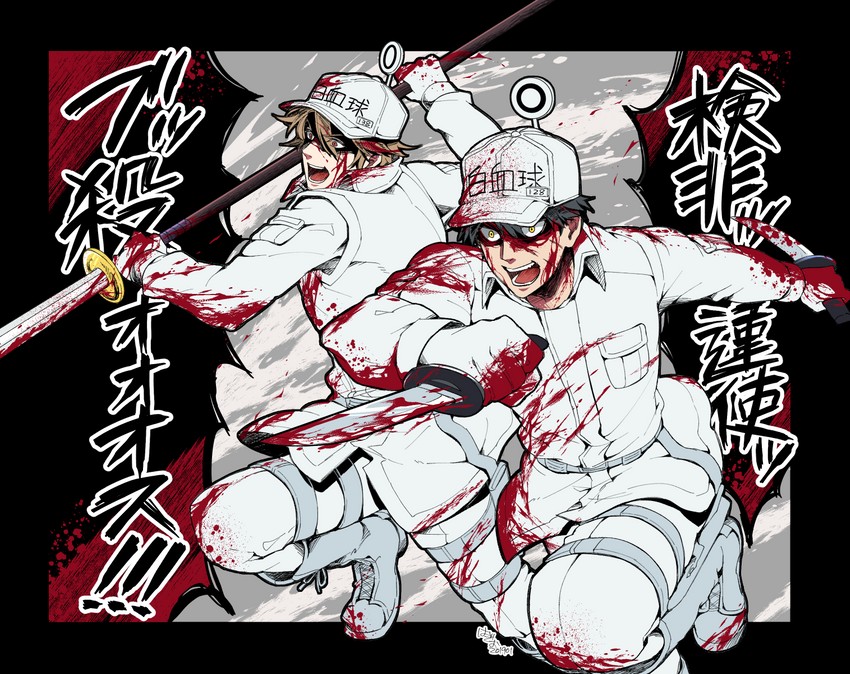 white blood cell, doudanuki masakuni, and otegine (touken ranbu and 1 more) drawn by hagio