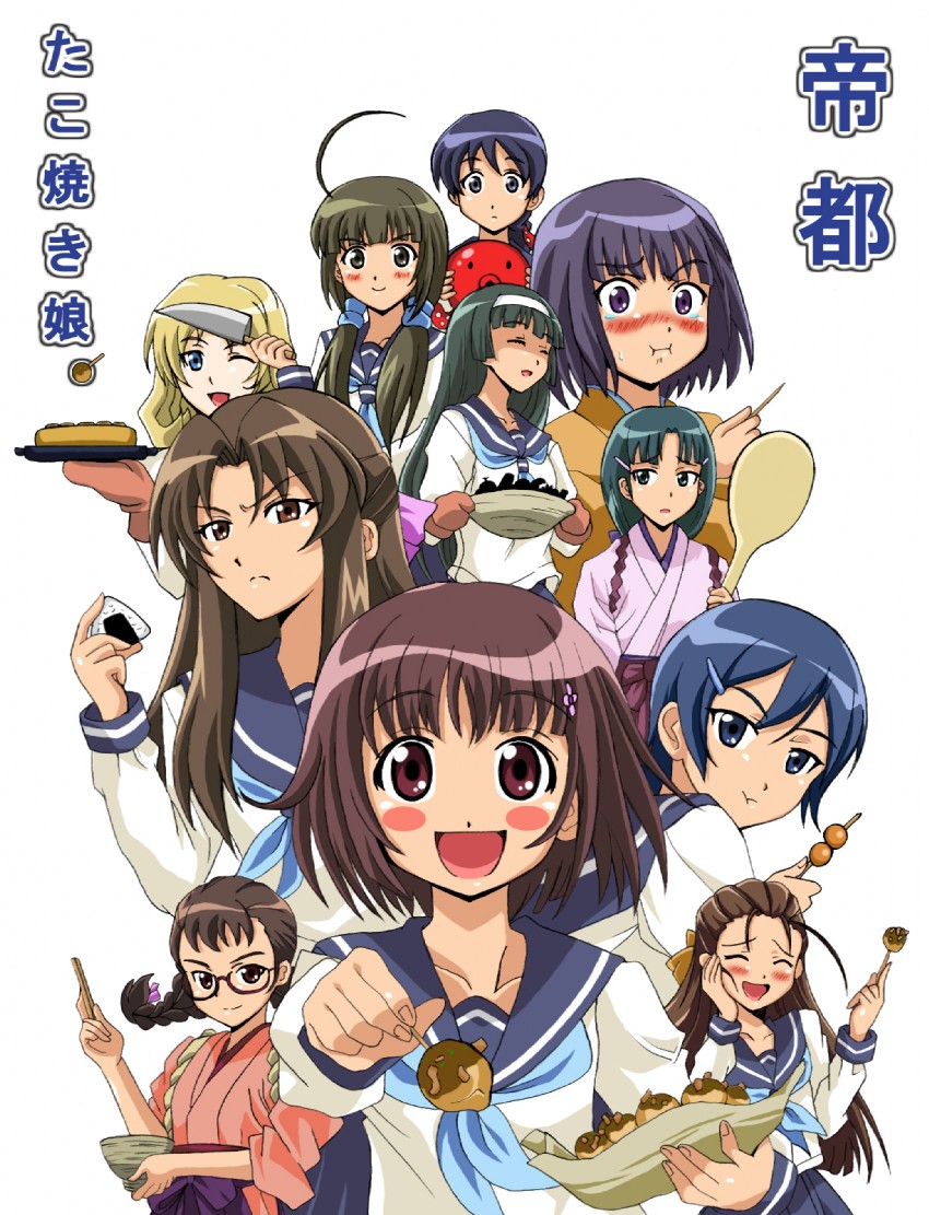 suzukawa koume, ogasawara akiko, ishigaki tamaki, kikusaka kochou, sakurami kyouko, and 6 more (taishou yakyuu musume) drawn by arudebido