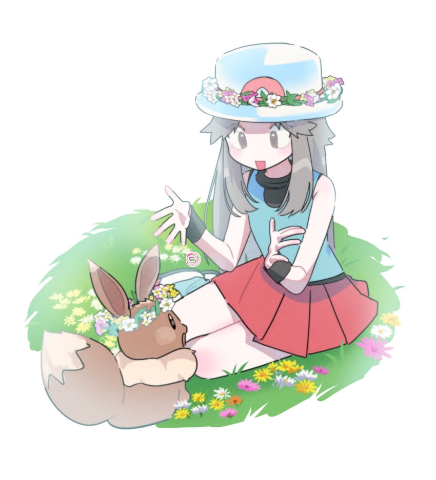eevee and leaf (pokemon and 1 more) drawn by t0fusan