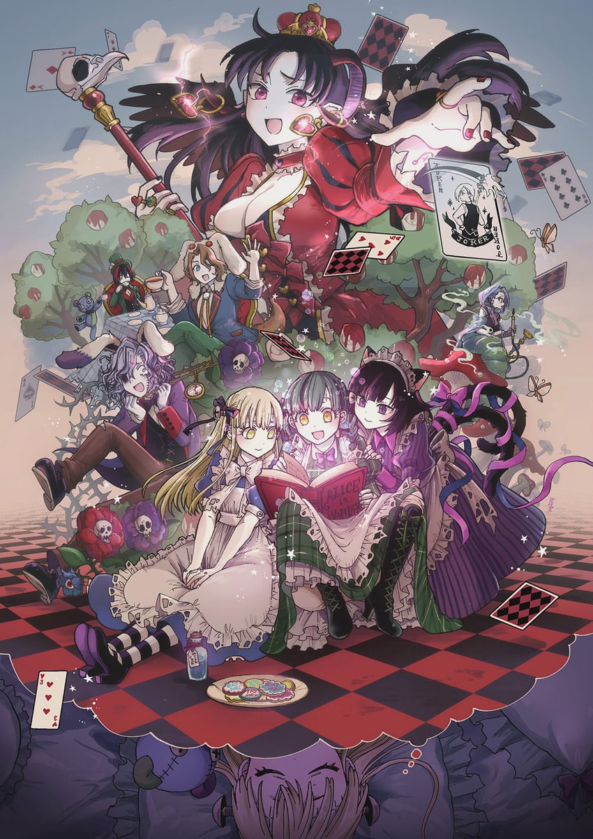 alice, white rabbit, cheshire cat, mad hatter, queen of hearts, and 9 more (alice's adventures in wonderland and 1 more) drawn by hgr_(higure)