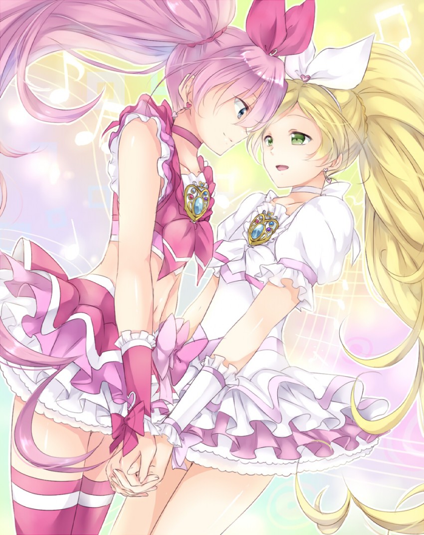 houjou hibiki, minamino kanade, cure melody, and cure rhythm (precure and 1 more) drawn by maruki_(punchiki)
