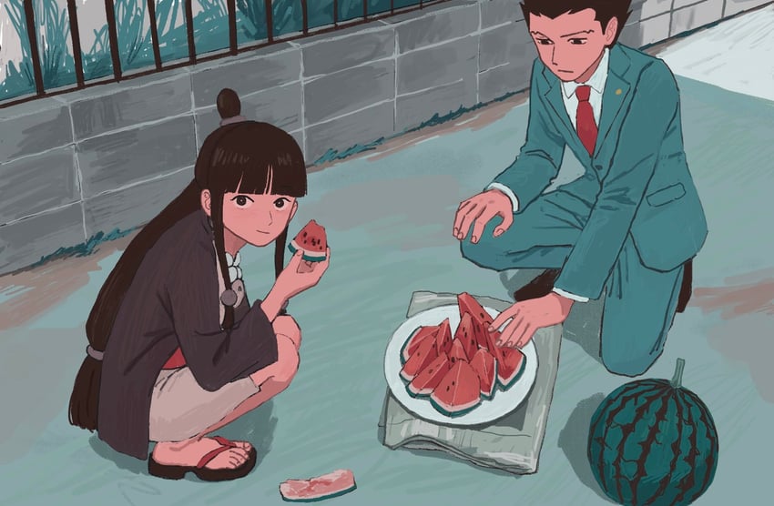 phoenix wright and maya fey (ace attorney) drawn by 23011620x