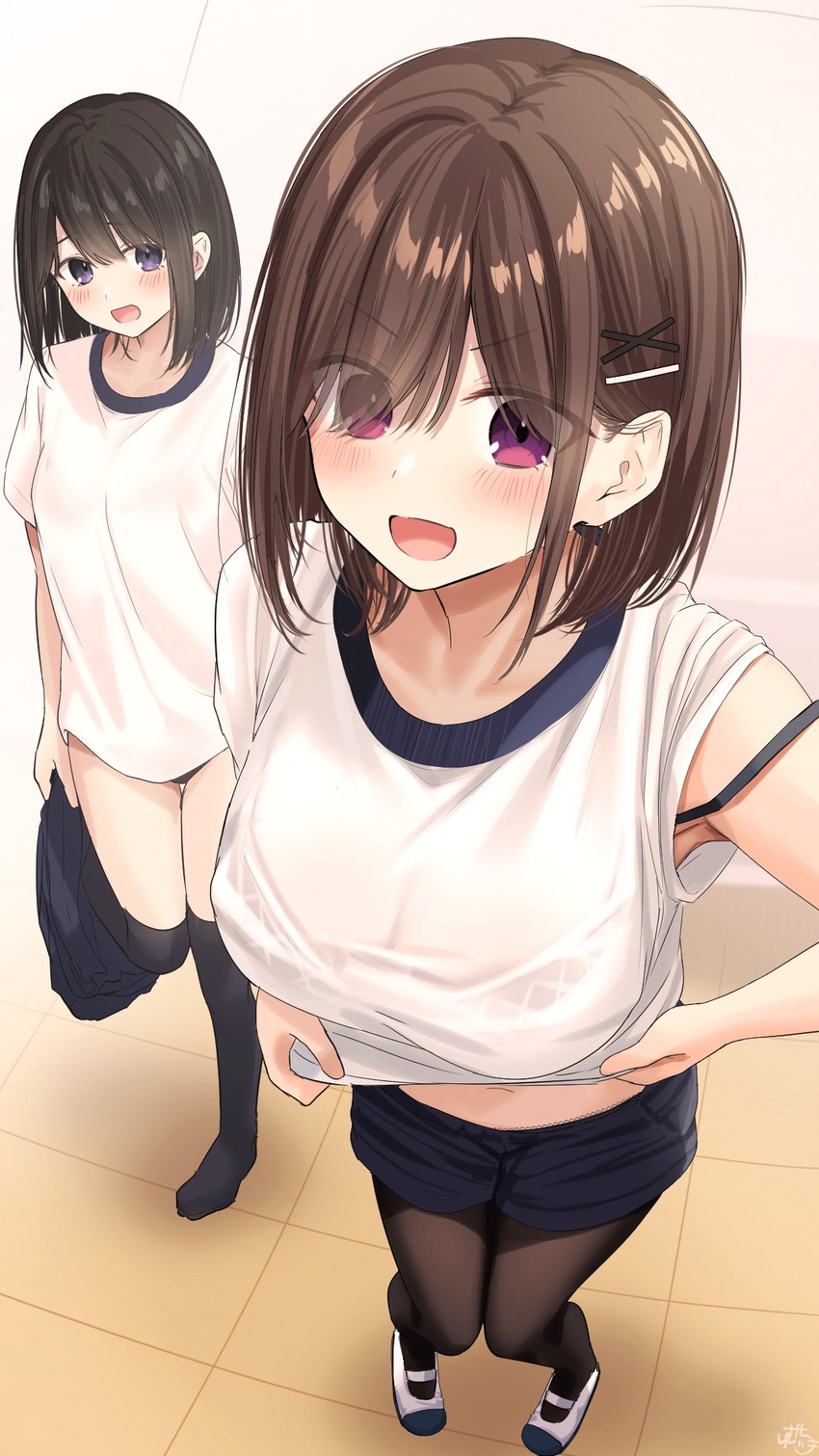 childhood friend-chan and black hair-chan (original) drawn by ramchi