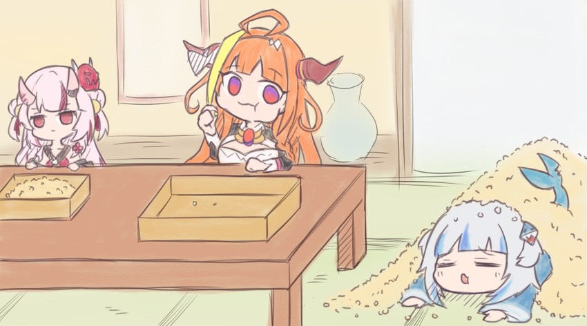 gawr gura, nakiri ayame, and kiryu coco (hololive and 1 more) drawn by mipuxaneko