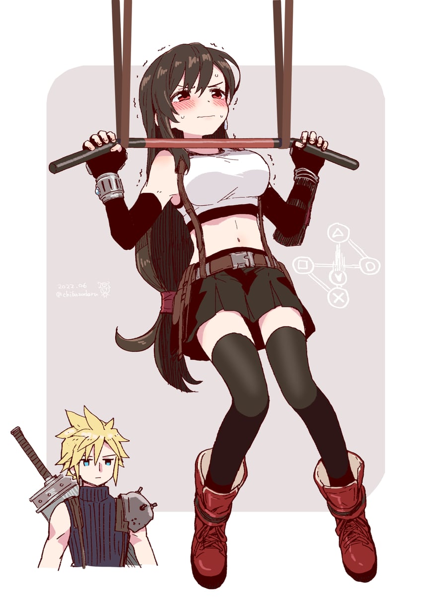 tifa lockhart and cloud strife (final fantasy and 2 more) drawn by chiba_sadoru