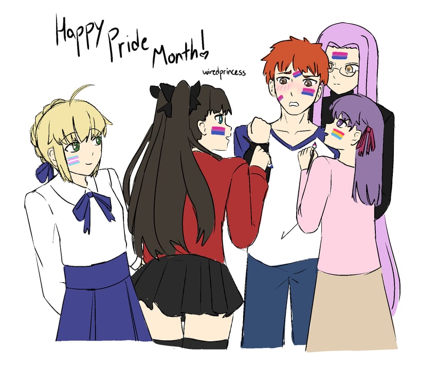 artoria pendragon, tohsaka rin, emiya shirou, matou sakura, and medusa (fate and 2 more) drawn by wiredprincess