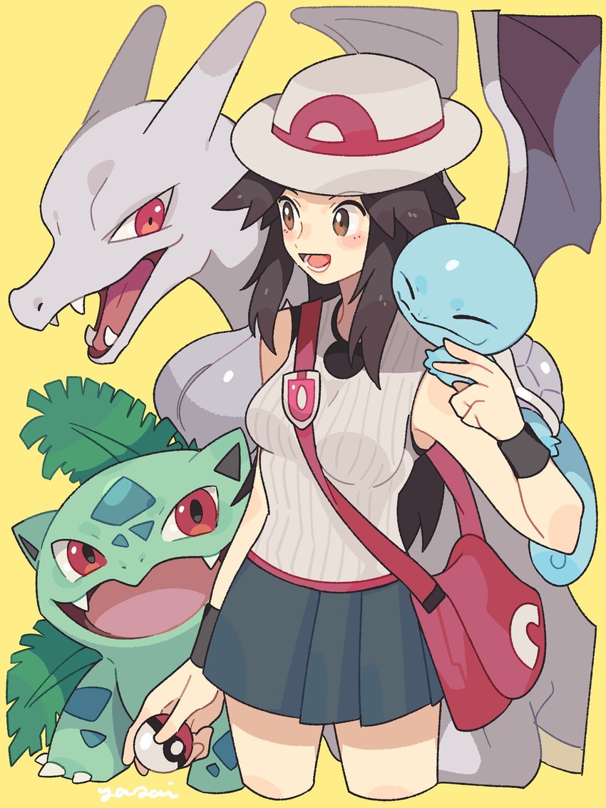 charizard, leaf, squirtle, and ivysaur (pokemon and 2 more) drawn by yasaikakiage