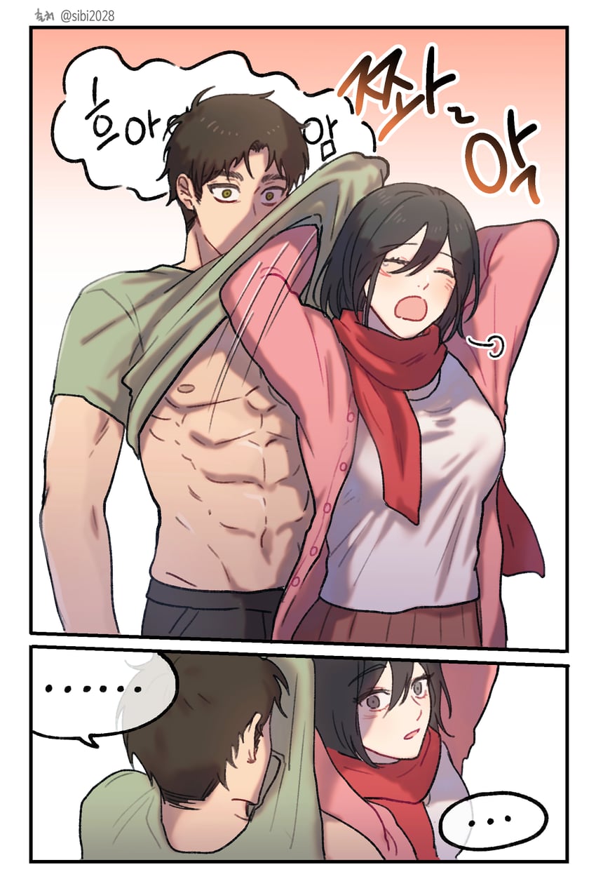 mikasa ackerman and eren yeager (shingeki no kyojin) drawn by rakji