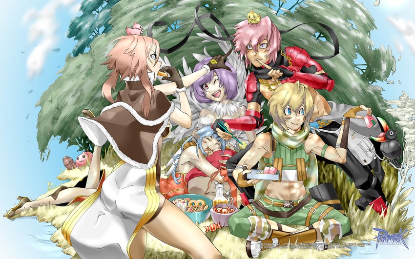 poring, high wizard, ranger, professor, wanderer, and 2 more (ragnarok online) drawn by reriosu