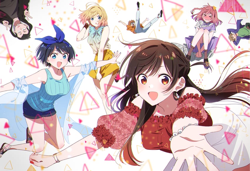 mizuhara chizuru, sarashina ruka, sakurasawa sumi, nanami mami, kinoshita kazuya, and 2 more (kanojo okarishimasu) drawn by hirayama_kanna