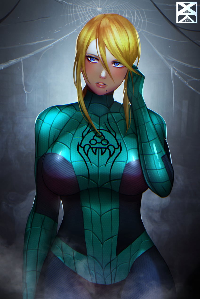 samus aran, spider-man, metroid, and metroid larva (marvel and 2 more) drawn by xuuikie_ashe