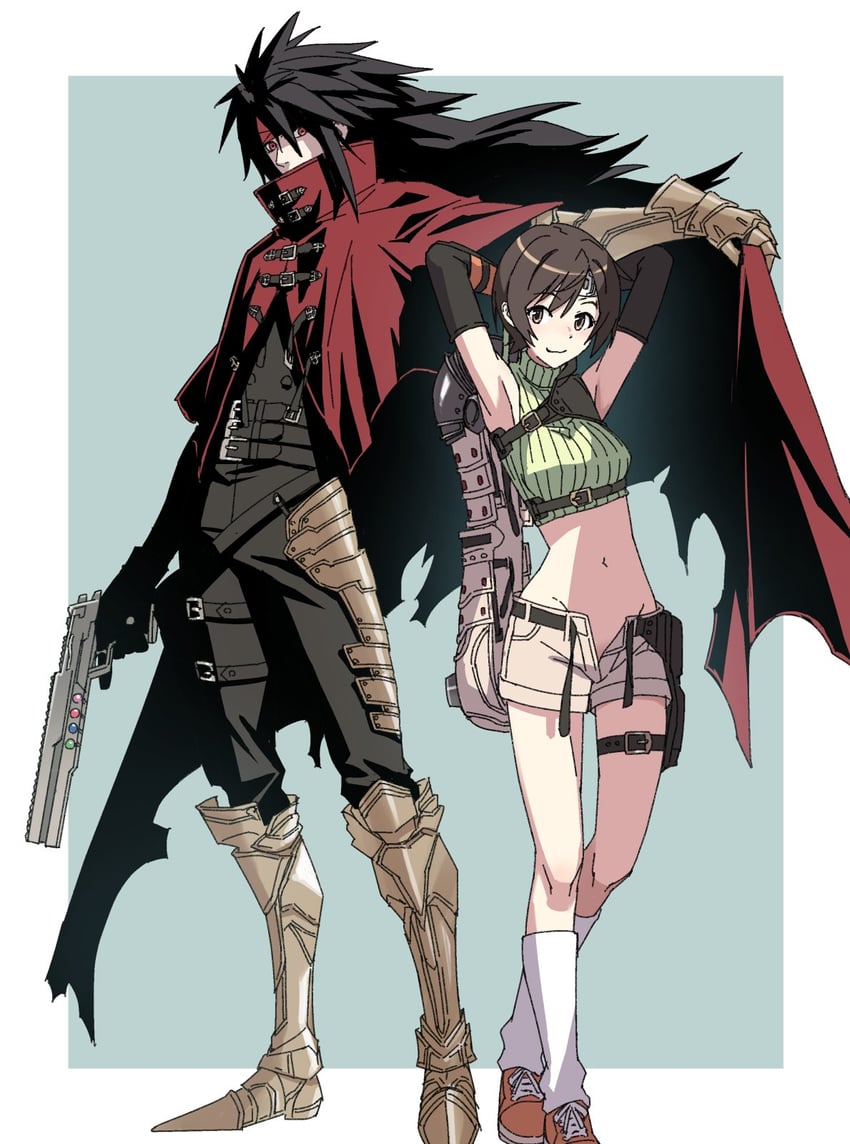 yuffie kisaragi and vincent valentine (final fantasy and 3 more) drawn by decoponmagi