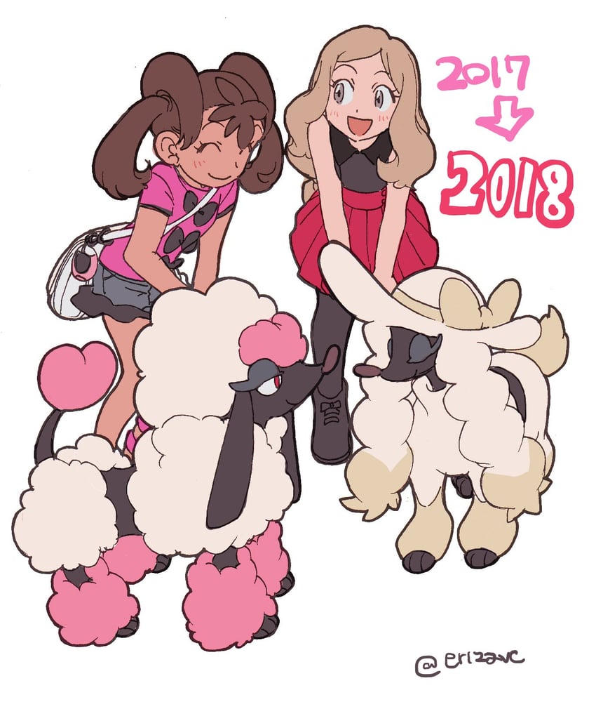 serena, shauna, and furfrou (pokemon and 1 more) drawn by elizabeth_(tomas21)