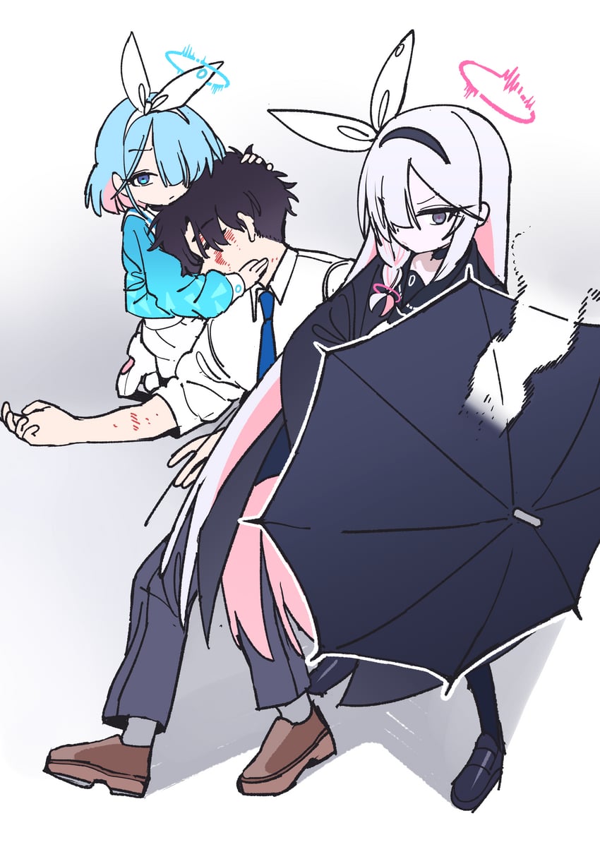 sensei, arona, and plana (blue archive) drawn by je_o_mo