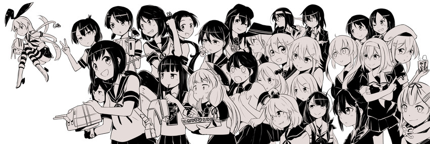 shimakaze, hibiki, shigure, inazuma, yuudachi, and 28 more (kantai collection) drawn by ido_(teketeke)