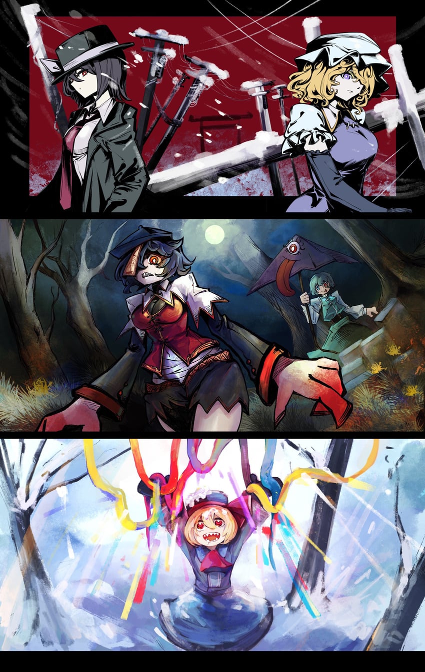 rumia, tatara kogasa, usami renko, maribel hearn, and miyako yoshika (touhou and 1 more) drawn by modeganqingdehaimachengxx