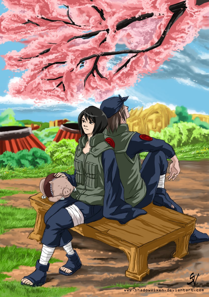 shizune, tonton, and shiranui genma (naruto) drawn by shadowvixen