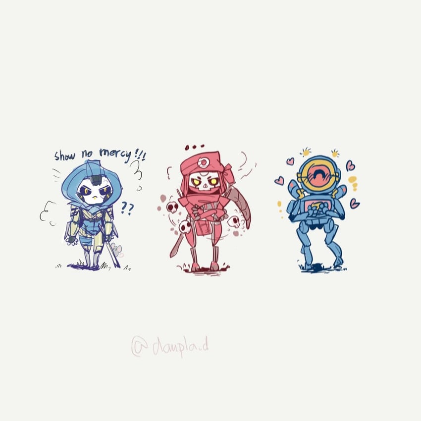 ash, revenant, pathfinder, and classic revenant (apex legends) drawn by danieldanlllll