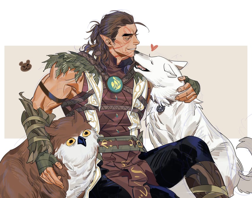 halsin and owlbear (dungeons & dragons and 2 more) drawn by greensalad350