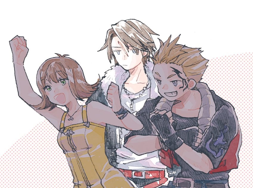 squall leonhart, selphie tilmitt, and zell dincht (final fantasy and 1 more) drawn by michibata_65