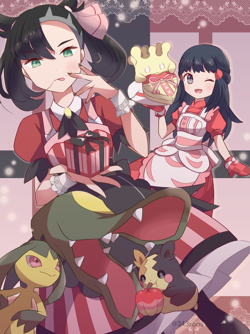 morpeko, mawile, milcery, dawn, and marnie (pokemon and 1 more) drawn by 343rone
