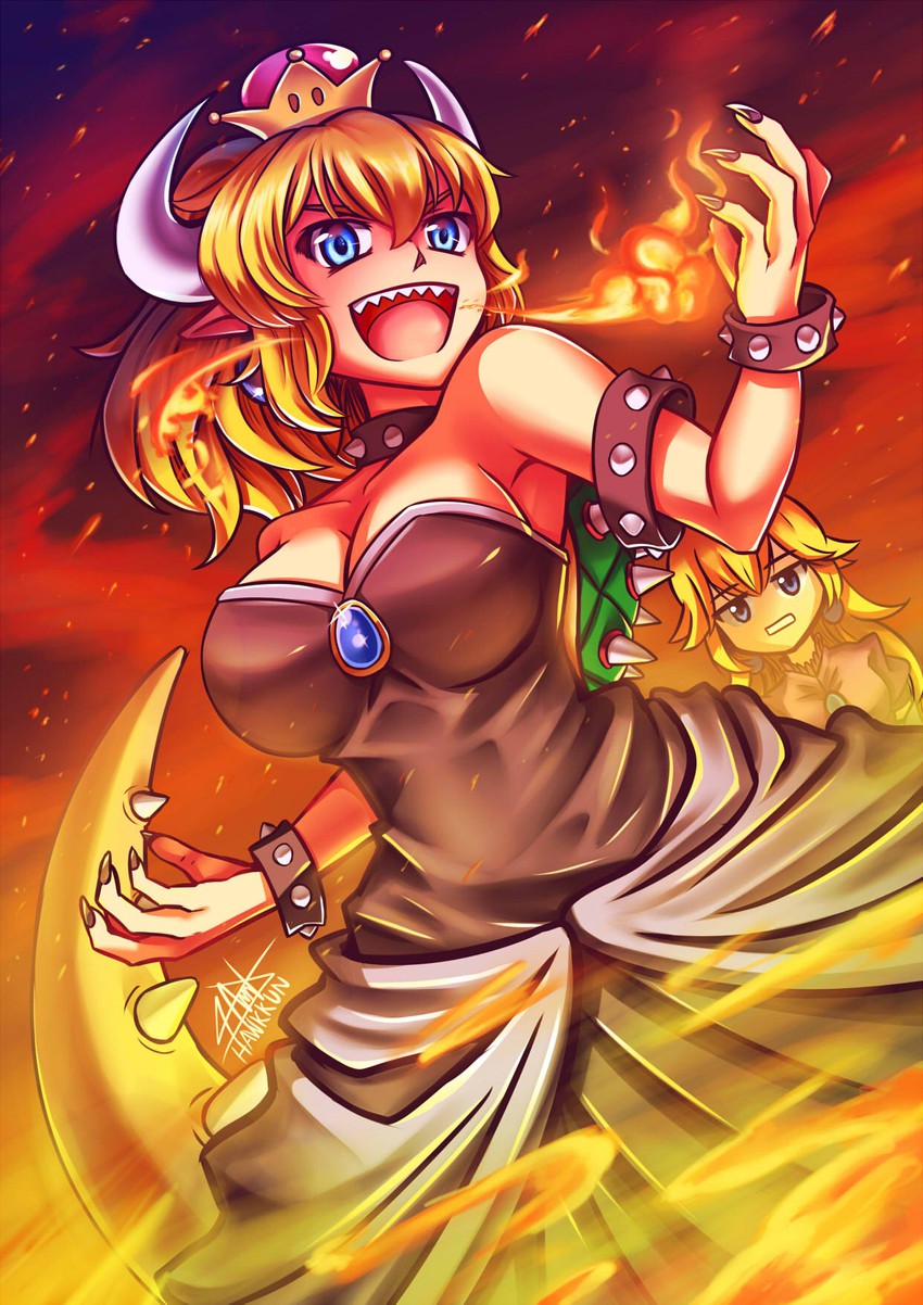 princess peach and bowsette (mario and 1 more) drawn by senpaihawkkun