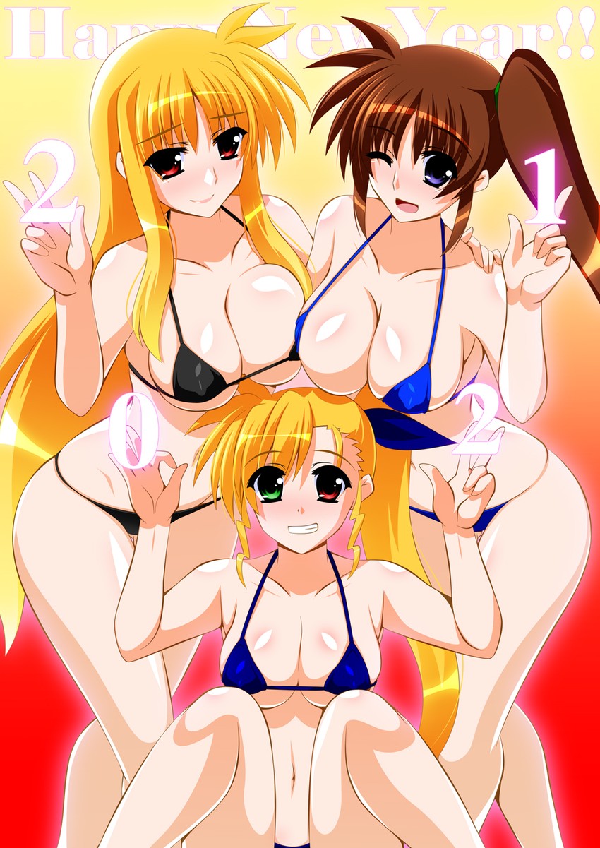 fate testarossa, takamachi nanoha, and vivio (lyrical nanoha and 1 more) drawn by engo_(aquawatery)