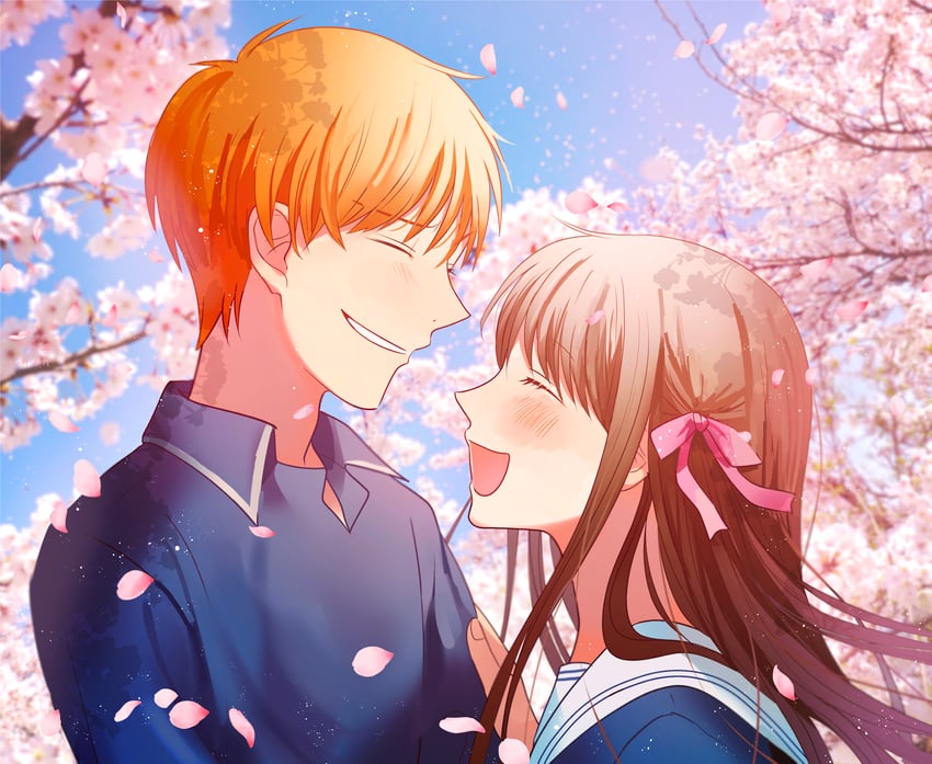 honda tohru and sohma kyou (fruits basket) drawn by denddden