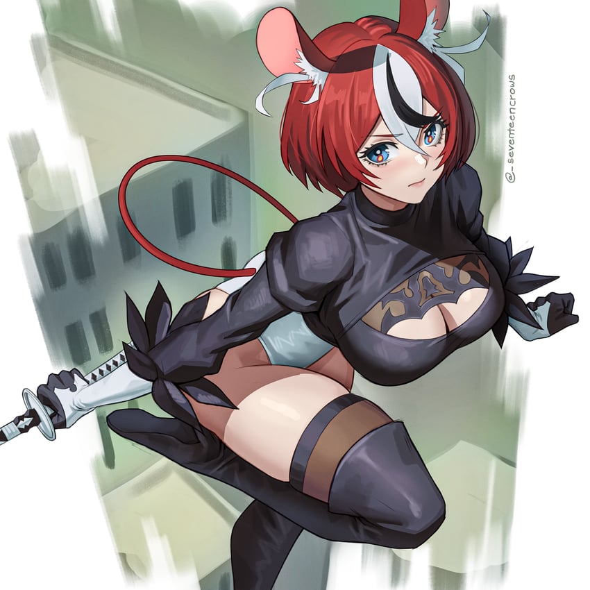 2b and hakos baelz (hololive and 3 more) drawn by seventeencrows