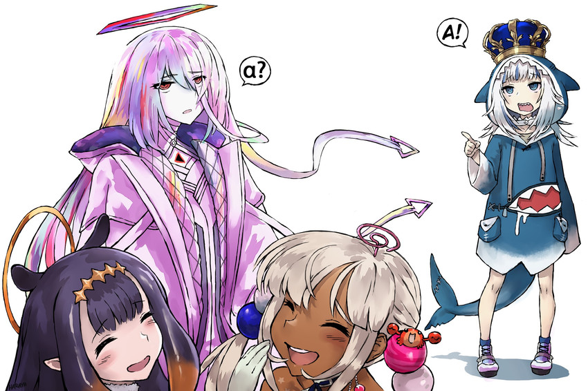 gawr gura, ninomae ina'nis, tsukumo sana, kaniko, usaslug, and 1 more (hololive and 1 more) drawn by haraya_manawari