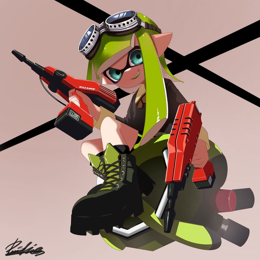 inkling player character and inkling girl (splatoon) drawn by mhxbump