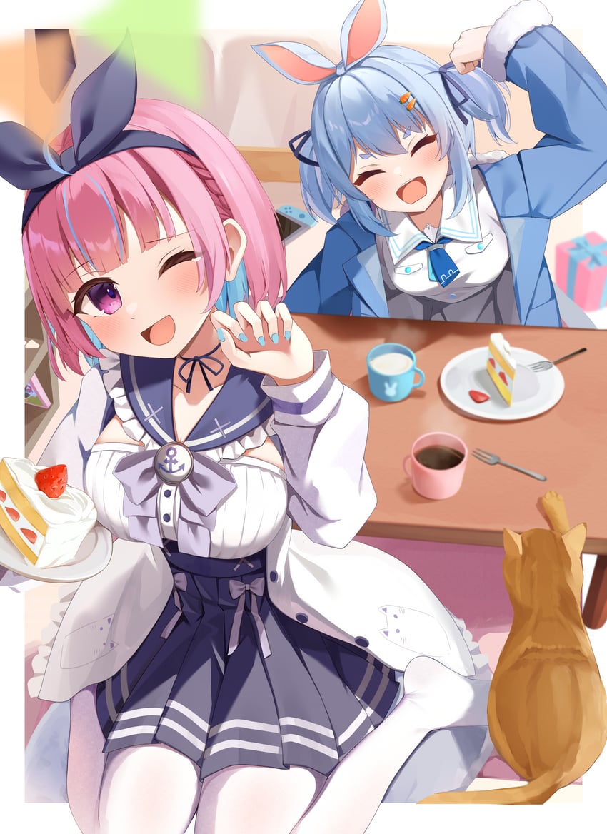 usada pekora and minato aqua (hololive) drawn by cet_(hajisirazunoko)