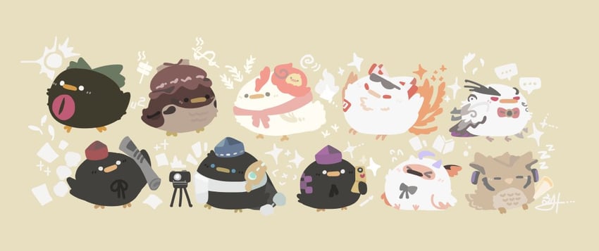 shameimaru aya, fujiwara no mokou, reiuji utsuho, mystia lorelei, toyosatomimi no miko, and 5 more (touhou) drawn by thatpebble